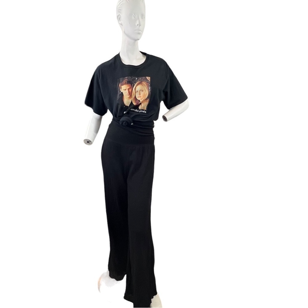 Elan Black Wide Leg Crinkle Trousers Large